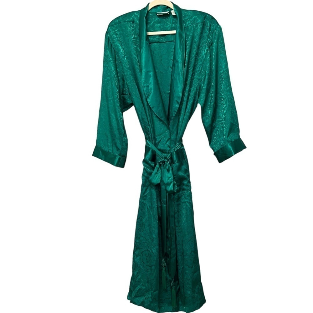 Victoria’s Secret Women’s Vintage Emerald Green Silky Robe with belt Size Large